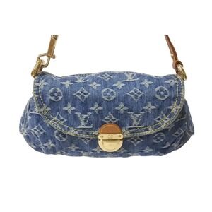 Louis Vuitton Handbag Blue Denim Pleaty Monogram Leather